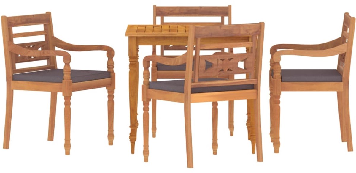 Massief teakhouten tuinset met donkergrijze kussens - The Living Store.