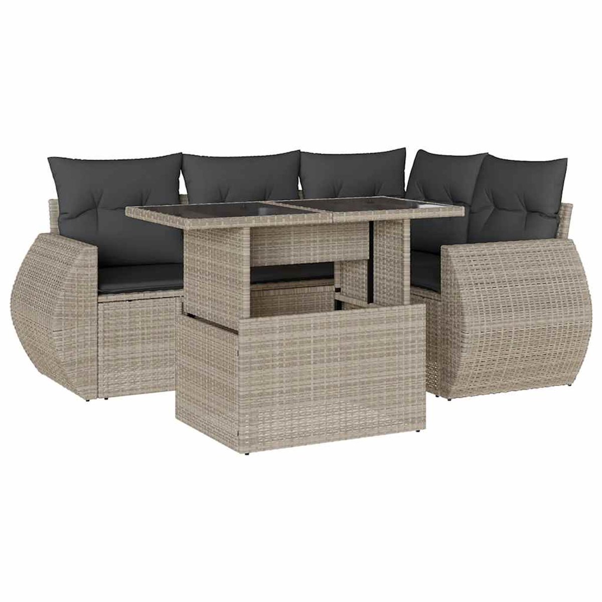 The Living Store 5-delige Loungeset met kussens poly rattan lichtgrijs - Loungebank - Tuinmeubelen - Lounge Set - Buitendining - Outdoor Furniture The Living Store 5-delige Loungeset met kussens poly rattan lichtgrijs - Loungebank - Tuinmeubelen - Lounge Set - Buitendining - Outdoor Furniture - Afbeelding 1