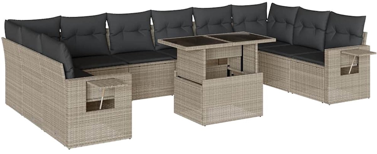 The Living Store 11-delige Loungeset met kussens poly rattan lichtgrijs - Loungeset - Tuinmeubelen - Lounge Set - Buitendecoratie - Outdoor Living
