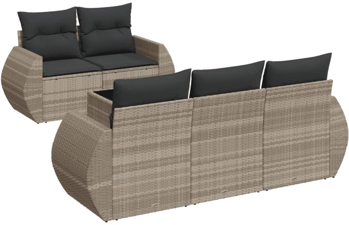 The Living Store 6-delige Loungeset met kussens poly rattan lichtgrijs - Loungeset - Lounge Set - Tuinlounge - Buitentijnen - Loungebank