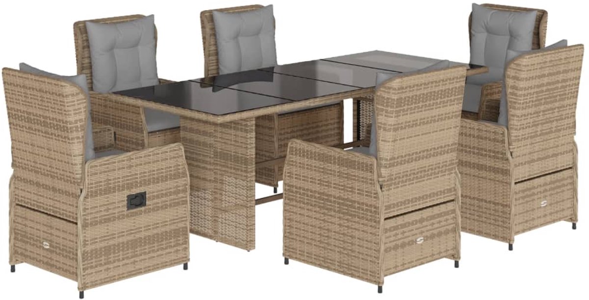 The Living Store 7-delige Tuinset met kussens poly rattan beige - Tuinmeubels - Tuinset - Lounge Set - Buitendecoratie - Patio Furniture