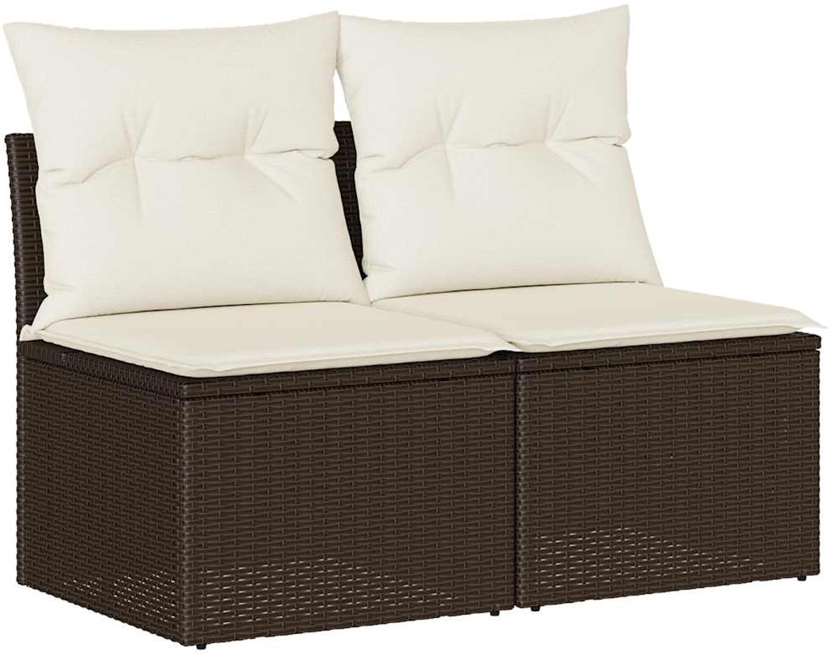 Loungeset met bruin poly rattan en kussens - The Living Store.