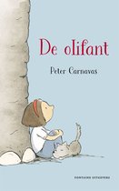 Meisje met hondje naast een boom, met de titel "De olifant" in rode letters.