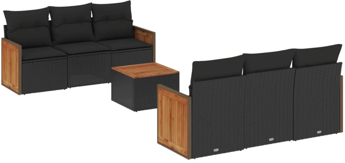 The Living Store 7-delige Loungeset met kussens poly rattan zwart - Loungeset - Lounge Set - Tuinlounge - Buitentijd - Tuinmeubels