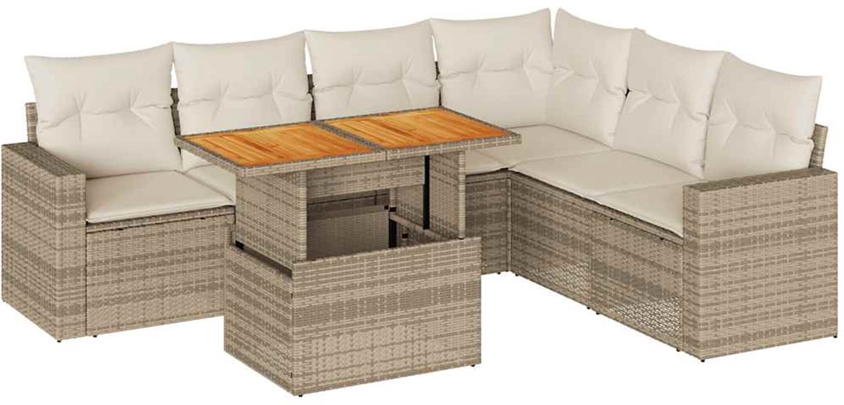 The Living Store 7-delige Loungeset met kussens poly rattan beige - Loungebank - Tuinbank - Lounge Set - Buitendecoratie - Outdoor Furniture
