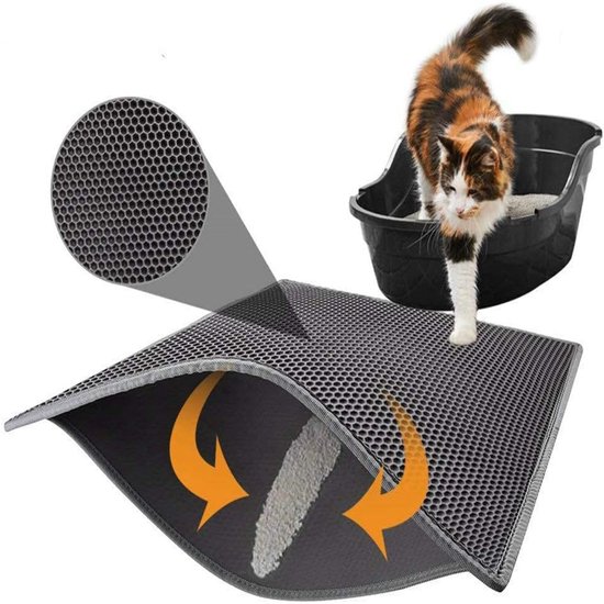 Kattenbakmat Honingraat - Waterdicht dubbel laags ontwerp - Antislip EVA schuim - Zwart