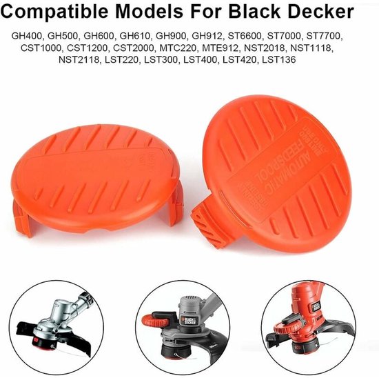 Vervangende spoelkapafdekkingen voor accessoires van de grastrimmer, compatibel met Black + Decker grastrimmer, 4-pack (4 spoelkappen + 4 veren) van N\C — afbeelding 5