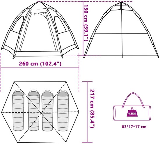 vidaXL 4-persoons Kampeertent Grijs/Oranje Kampeertent - Tent - Bungalowtent - Gezinstent - Outdoor van Vidaxl — afbeelding 5