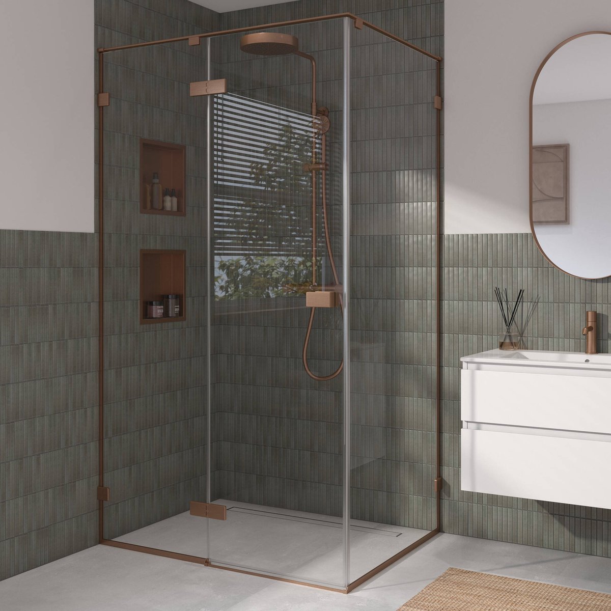 Saqu Parro douchecabine met draaideur incl. antikalk 120x90x210cm geborsteld koper