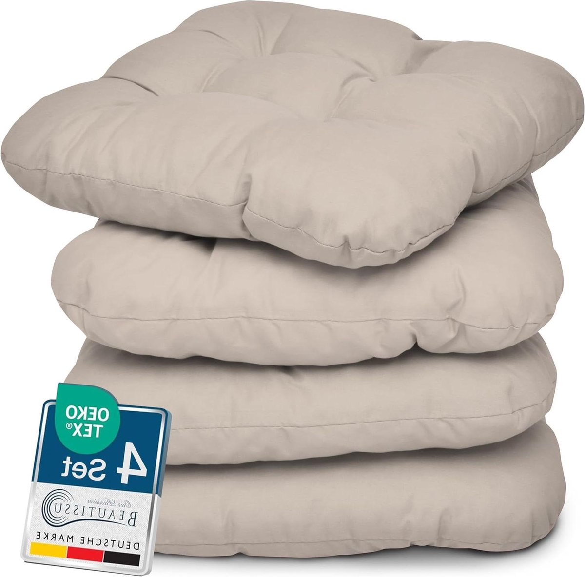 Zitkussens 40x40 cm Lisa - Set van 4 stoelkussens met 8 cm vulling - Zacht eetkamer stoel bank kussen in Taupe