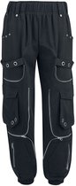 Gothicana Zwarte stoffen broek met veel zakken met rits en elastische geribbelde manchetten - Dames - XL
