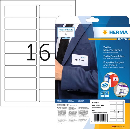 Verpakking HERMA textiel-naaisetiketten met afbeelding Mr. Brown.