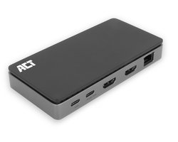 ACT USB-C 4K MST dockingstation voor 2 HDMI-monitoren, Ethernet, USB-C, 3x USB-A, PD passthrough en 1 meter lange afneembare USB-C-kabel