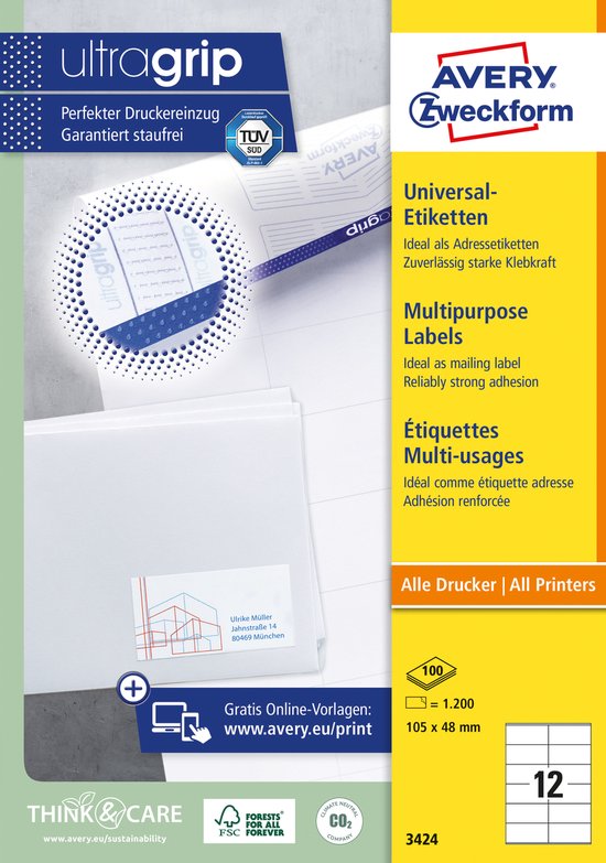 Marque privée Avery 3424 Universal Label 105x48mm