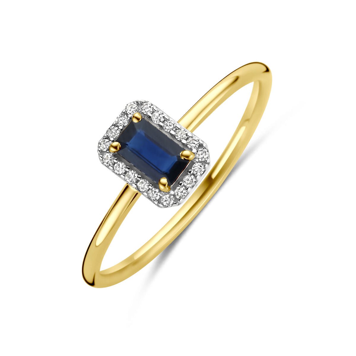 14K Geelgouden Ring Saffier En Diamant 0.06Ct H Si 4034214