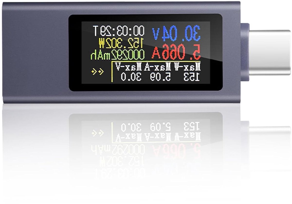 Spanningsmeter USB C-tester voor het opladen van telefoon - Voltmeter Stroom Laadstroom Vermogenscapaciteit - 4-30 V 0-12 A