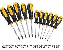 Magnetische Torx Schroevendraaier T5-T30 Ster Lange Schacht Tamperproof voor Thuis Auto Reparatie - Geel/Zwart (Pack van 1)