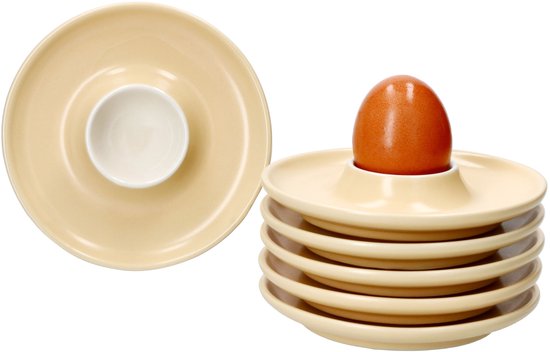 Set van 6 Jasper vanille eierdopjes met steengoed schaaltje - 406924