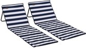 Bol.com Set van 2 Opvouwbare strandmat Ligstoel Verstelbaar met draagtas en tijdschriftenzak gemaakt van staal en Oxford Blauw e... aanbieding