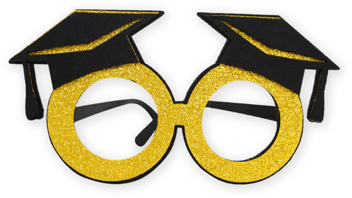 LUQ - Feestbril Graduation – Grote Zwart & Goud Bril – Feestaccessoire voor Afstuderen & Geslaagd Momenten