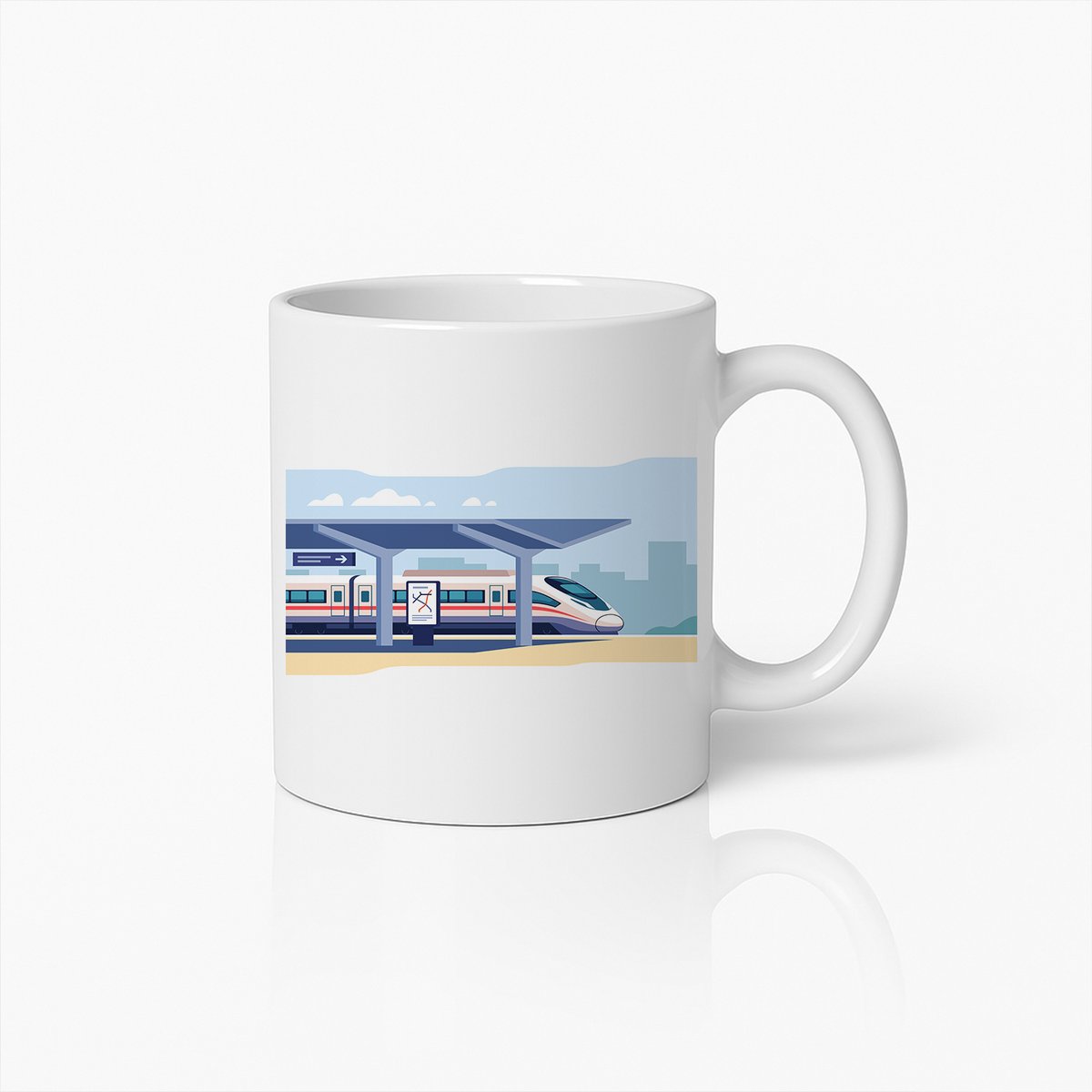 Moderne Treinstation Mok – Illustratie van Hoge Snelheidstrein – Perfect Cadeau voor Treinliefhebbers & Reizigers