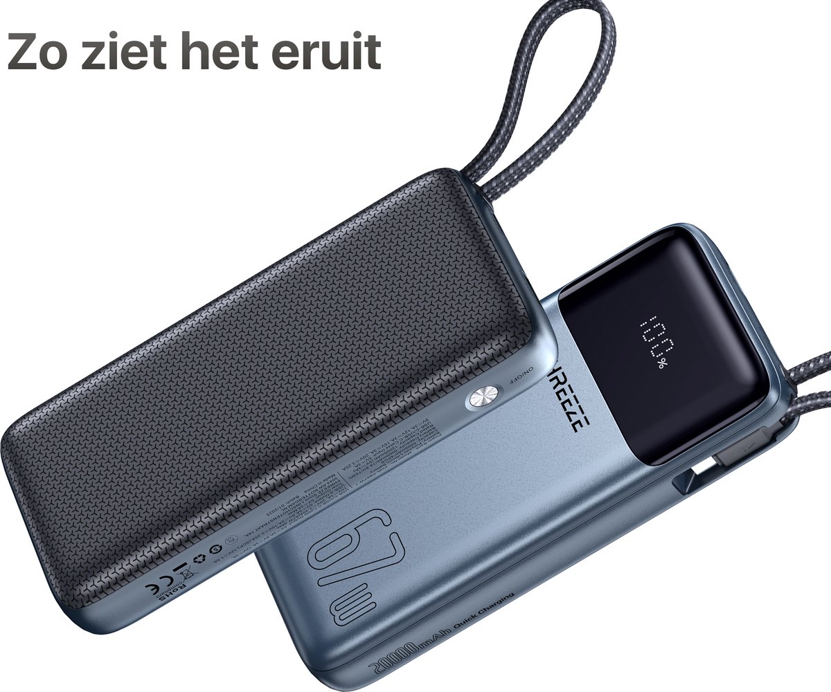 Phreeze 67W Powerbank 20000 mAh met Vaste USB-C Snellader Kabel - Draagbare Oplader voor Laptop, Telefoon, Tablet - Externe Accu - Power Bank 20000mah — cadeau in Gadgets - foto 5