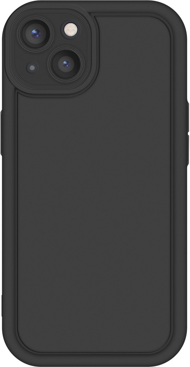 Avizar Hoesje Geschikt voor Apple iPhone 13 Silicone Soft Touch Verhoogde randen, Zwart