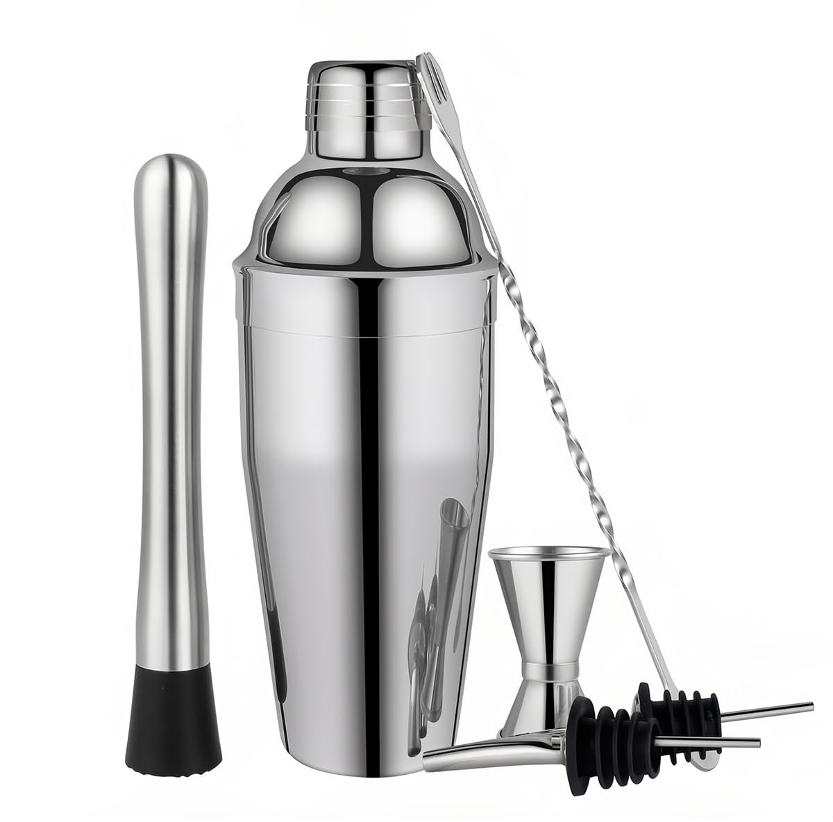 Unyqoos® Complete Cocktailset van Hoogwaardig Roestvrij Staal voor Thuisbars en Feestjes, Inclusief Shaker en Accessoires