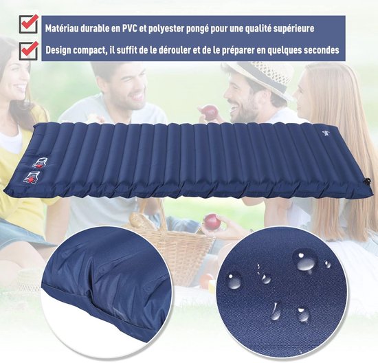 Zelfopblazende Campingmatras voor 2 Personen - Opvouwbaar en Comfortabel, Marineblauw — afbeelding 4