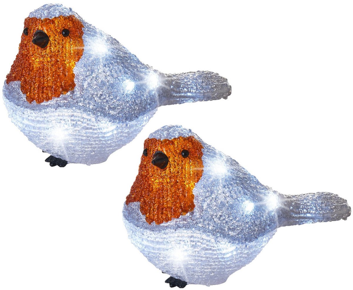 Kerstverlichting figuren voor buiten - 2x - Verlichte roodborstje LED 20 lampjes - 21 cm - Koel wit