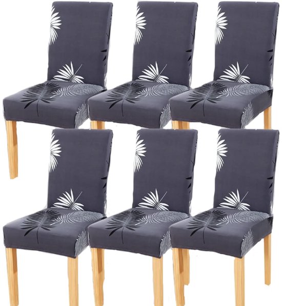 Stoelhoezen - 6 Stuks - Stoelbeschermers - Eetkamerstoel Hoes - Elasticiteit stoelhoezen - Zetelhoes - Grijs - Veren patroon - Bescherm Je Stoelen - Polyester