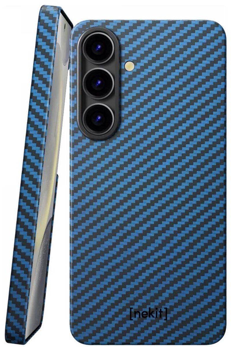 NEKIT Fiber Hoesje Geschikt voor Samsung Galaxy S25 - Compatibel met MagSafe / Qi2 - High-tech Kevlar Aramidevezels 1500D - Back Cover Ultra Dun - Blauw