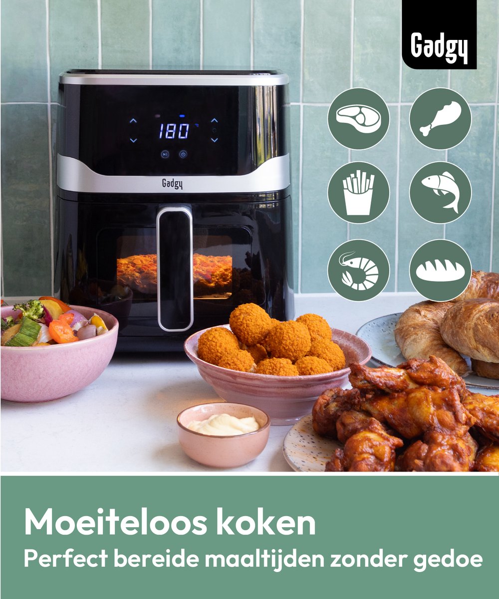 Afbeelding 2 van Gadgy Airfryer 5L met Kijkvenster – 1400W – Digitale Heteluchtfriteuse – 7 Voorgeprogrammeerde Programma’s – Touchscreen – Tot 200°C – Gezond Frituren Zonder Olie