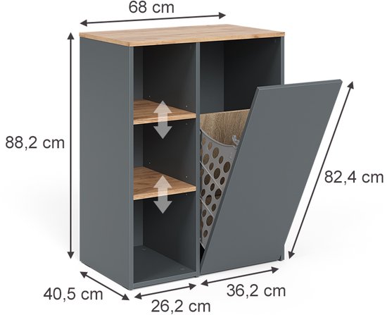 Meuble de salle de bain Vicco Viktor – 68 x 88,2 cm avec compartiments ouverts Anthracite/chêne doré