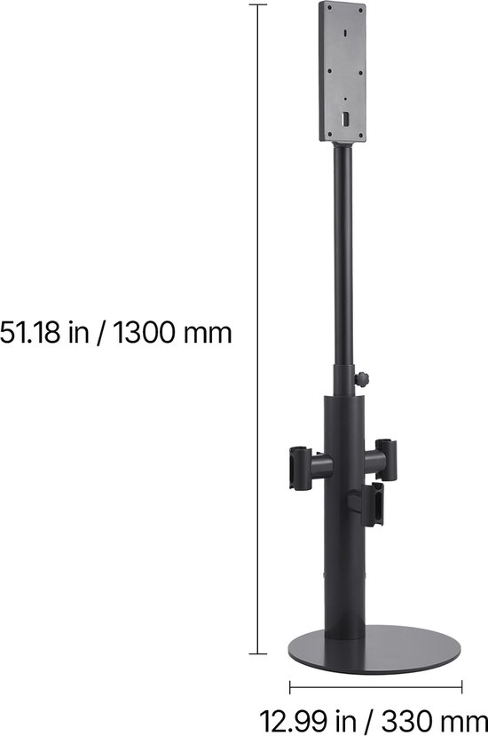 Afmetingen van de vrijstaande stofzuigerhouder: hoogte 1300 mm, breedte 330 mm.