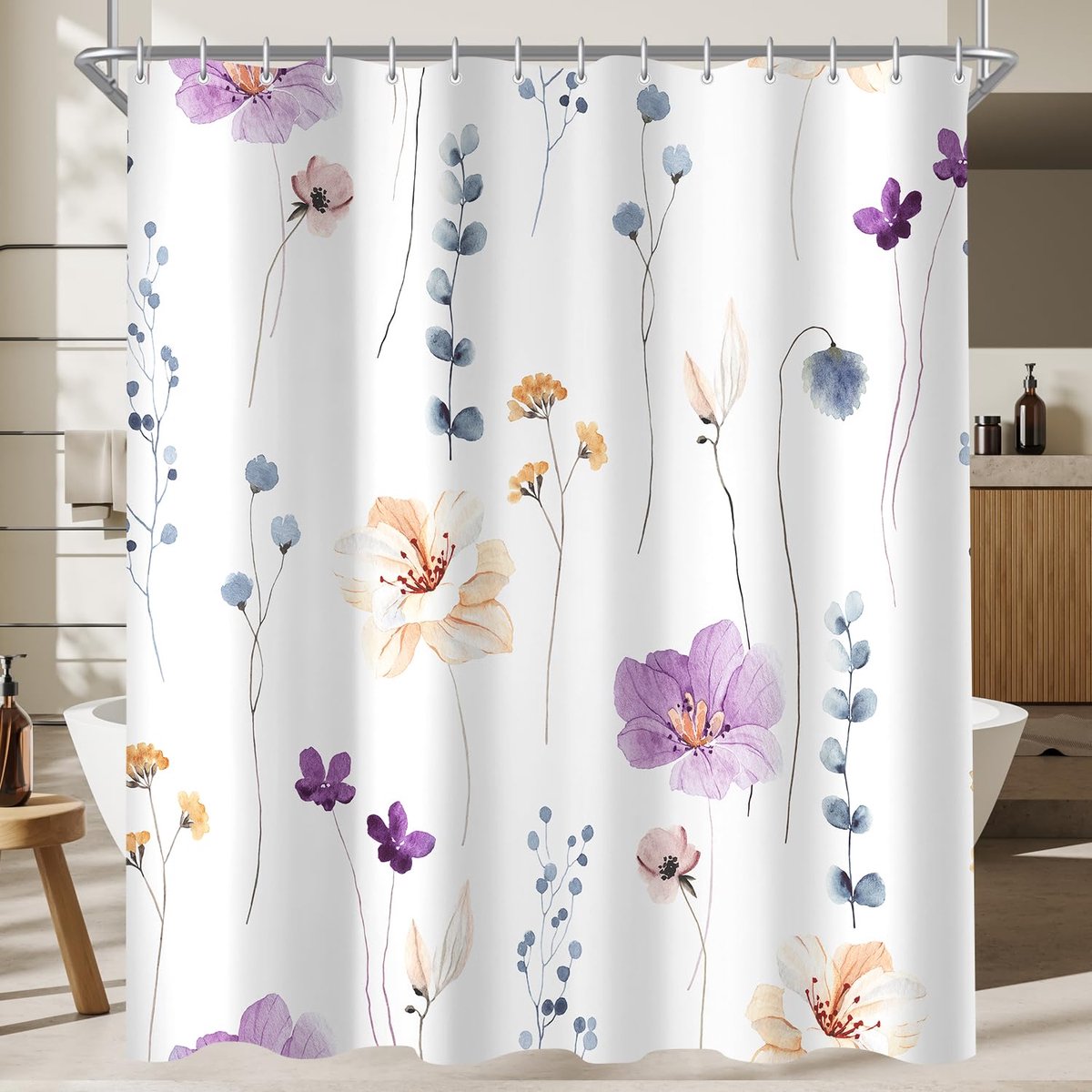 Ibenzoa® Elegant Douchegordijn Met Paarse Bloemen En Schimmelwerende Eigenschappen Voor Stijlvolle Badkamers