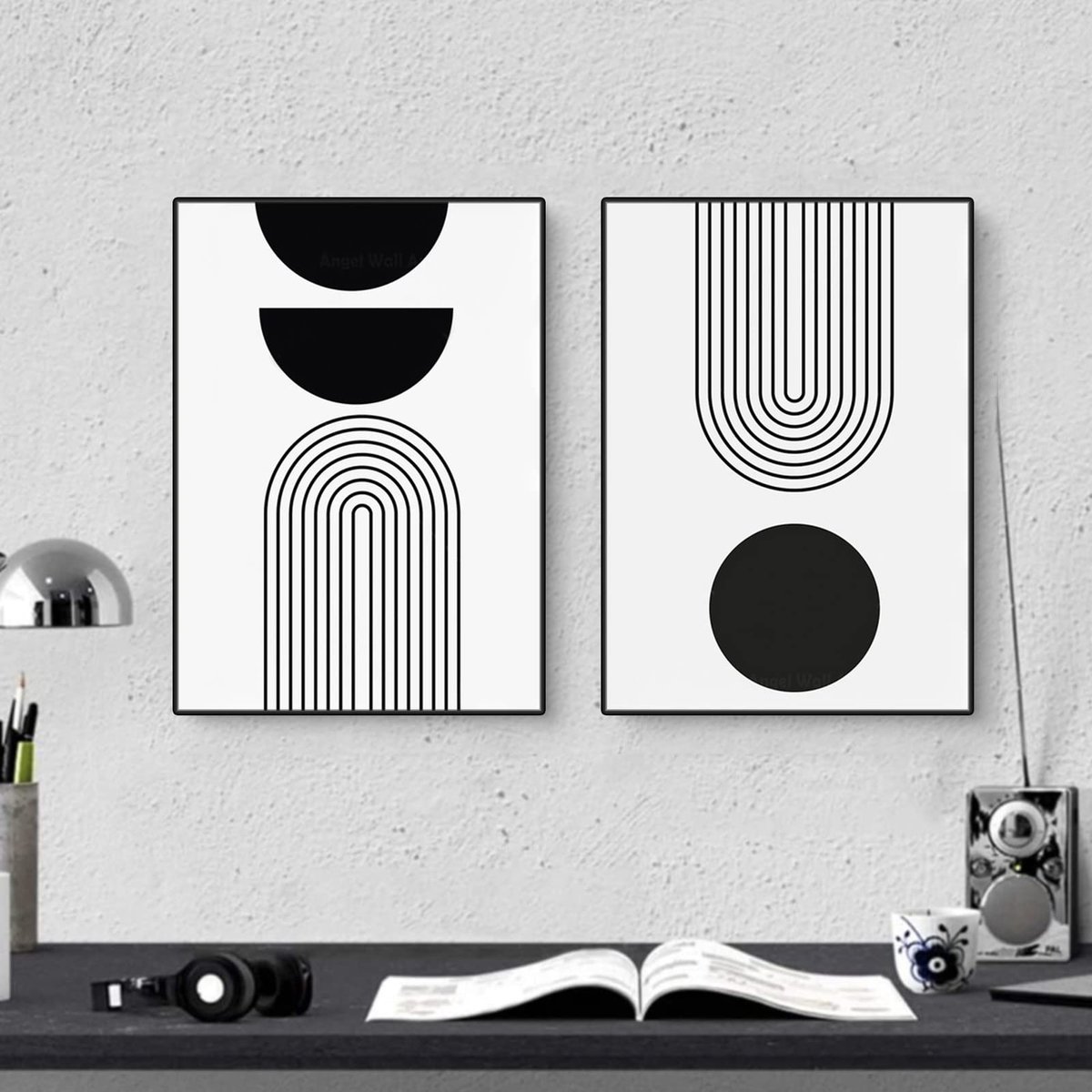Ibenzoa Moderne Abstracte Kunst Posterset voor Woonkamer en Slaapkamer Decoratie zwart