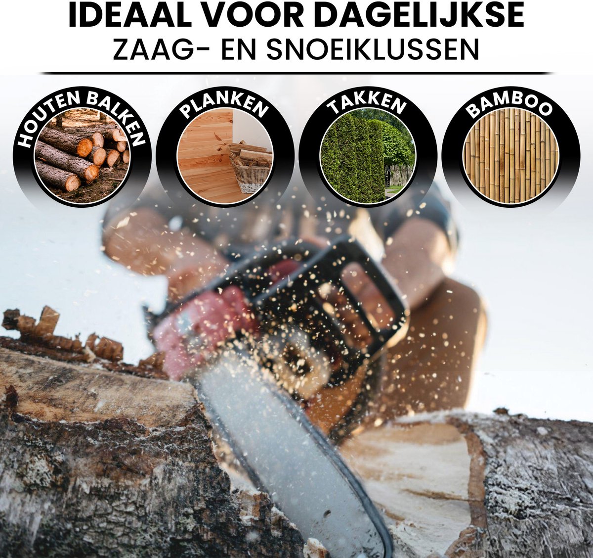 ToolX Mini kettingzaag - Kettingzaag - Mini Kettingzaag met accu - Snoeizaag - Boomzaag - 2 accu's - Inc. accessoires – foto 4