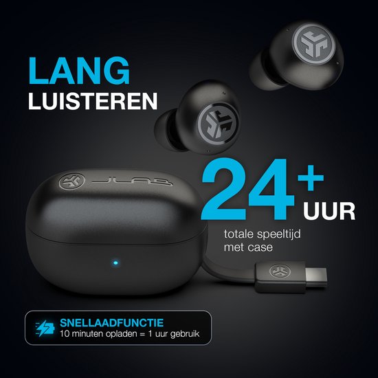 JLab Go POP ANC Draadloze Oordopjes - Noise Cancelling Oortjes - Bluetooth Multipoint - 24 uur Batterijduur - Met Microfoon - Draadloos - Geschikt voor Android en Apple - Zwart