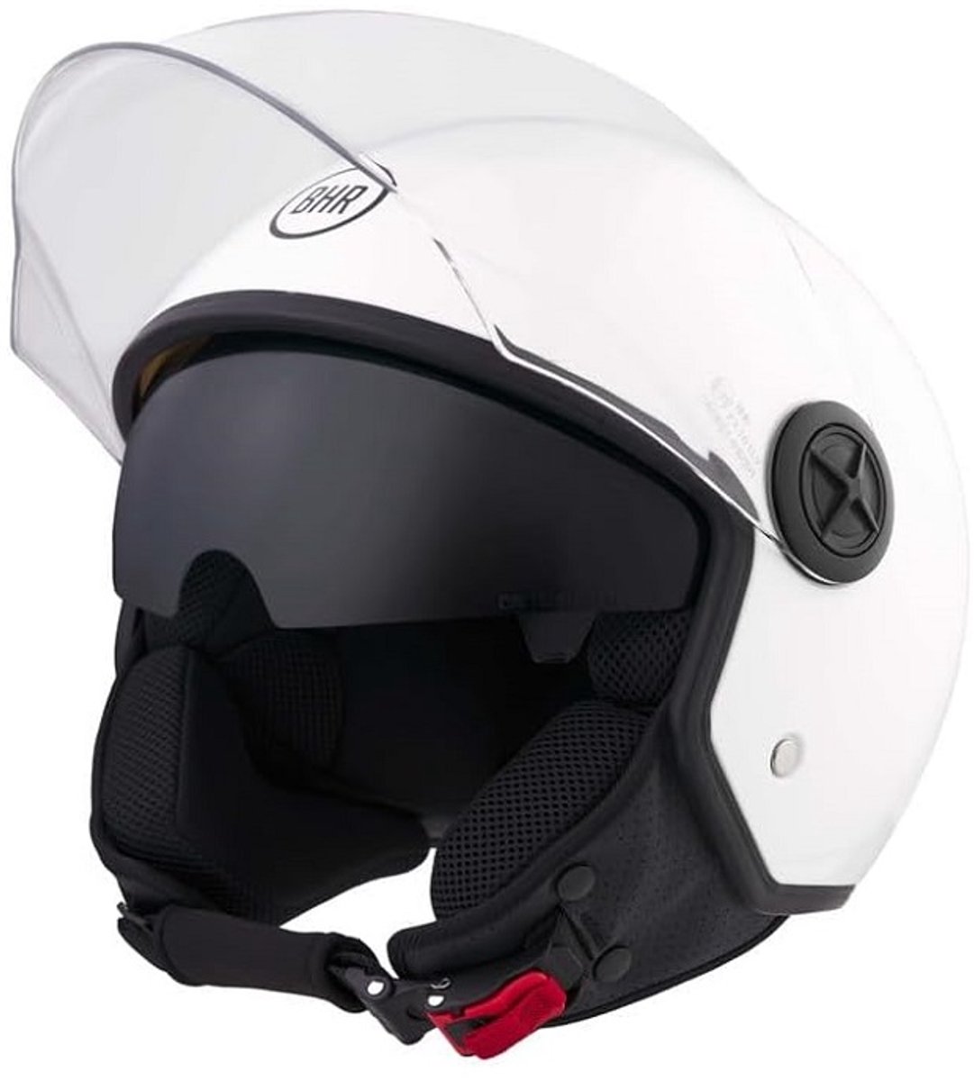 BHR 840 - Dual Shield - Vespa Helm - Glans Wit - Maat M - Hypoallergeen - Dubbel Vizier - Scooter, Brommer en Motorhelm