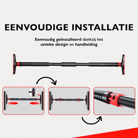 Zoluko Professionele Pull Up Bar - 200kg Draagkracht - Incl. E-book - Eenvoudige Bevestiging - Optrekstang Fitness - Pull Up Station voor Thuis Sporten - Chin Up Bar - Zwart/Rood