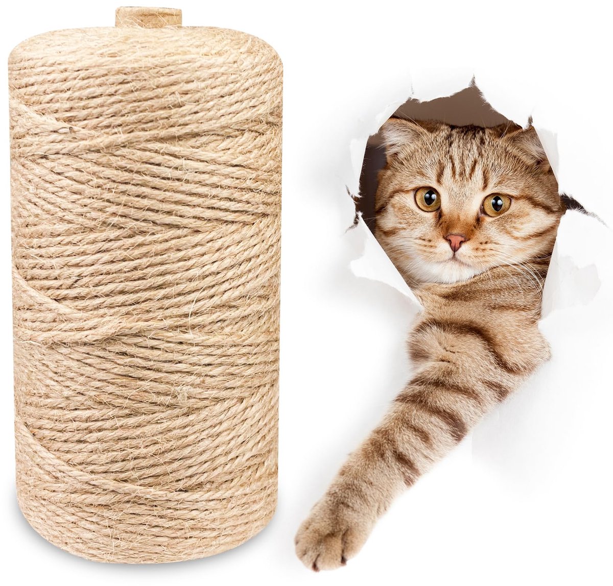 Ibenzoa® Veelzijdig Natuurlijk Sisaltouw voor Krabpaal en Decoratieve Toepassingen, 6 mm x 50 m, Jute Touw voor Huis en Tuin