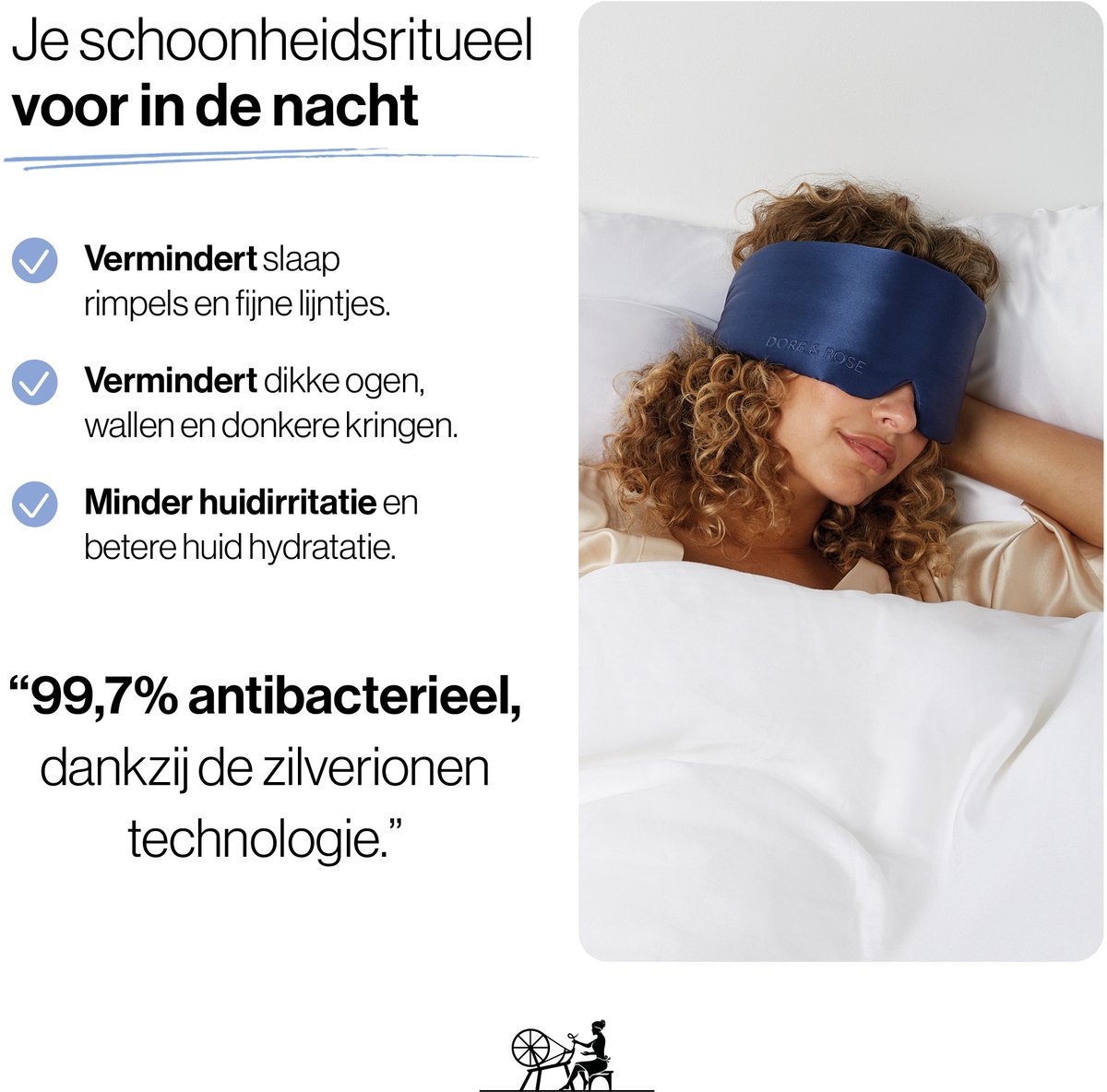 Dore & Rose - Slaapmasker - Oogmasker - Zijden Slaapmasker Voor Mannen en Vrouwen - Deep Sleep Mask - Eye Mask - Verduisterend - Wallen - Donkerblauw - Nº 65 Ciel Nocturne — afbeelding 4