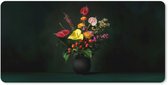 Muismat XXL 100x50 cm - Bureau onderlegger - Bureau mat Bloemen - Vaas - Zwart - Bureaumat - Gaming mousepad xl - Bureaulegger groot - Computer deskmat