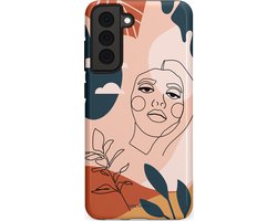 Casetastic hoesje geschikt voor Samsung Galaxy S21 FE 5G - Dubbellaagse bescherming - Zachte contour - Fashion Case - Perzik Zand Donkergrijs Wit