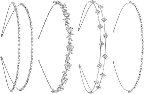 Foto: 4 stuks strass steentjes hoofdbanden voor vrouwen zilveren bruidshoofdband kristallen bloem meisje bladeren kroon hoofdband tiara bruiloft haaraccessoires zilver 