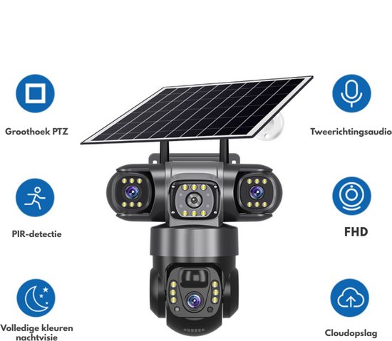 Narvie - 4G 4K Zonnepaneel Beveiligingscamera - 3 Lenzen - AI Detectie - PTZ van NARVIE — afbeelding 3