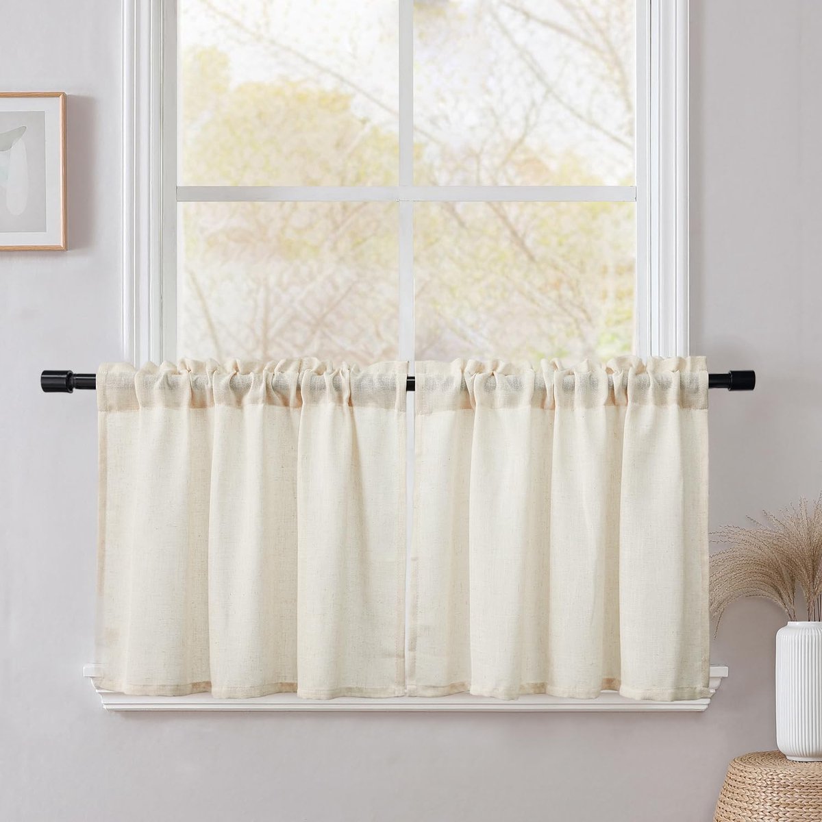 Ibenzoa Stijlvolle Half-transparante Linnen Keukengordijnen voor Moderne Interieurs, Set van 2, 60 x 120 cm wit