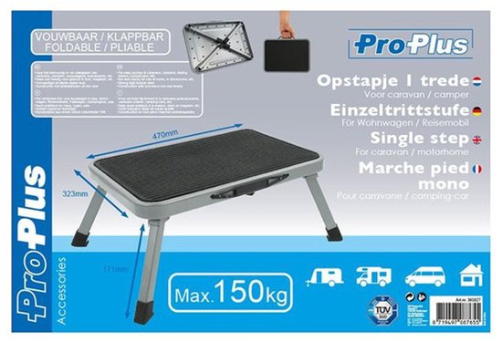 ProPlus Camper/caravan opstapje - inklapbaar - 1 trede - 26 x 38 cm - staal - instaptrapje/opstraptrede/trapje/opstaphulp/instaphulp van ProPlus — afbeelding 3