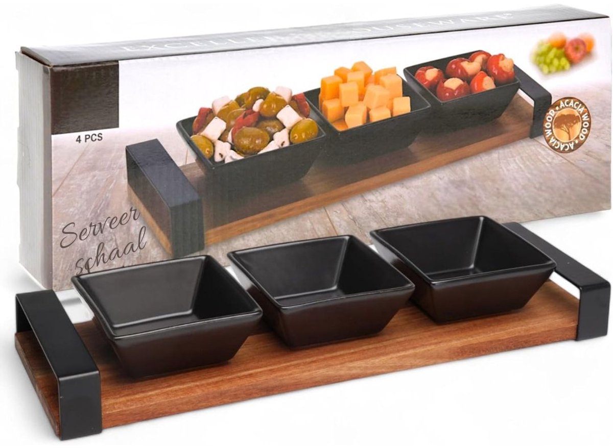 GTB® Tapasplank met Schaaltjes - Tapasplank - Serveerplank met Bakjes - Meerkleurig - 32cm x 32cm x 4cm